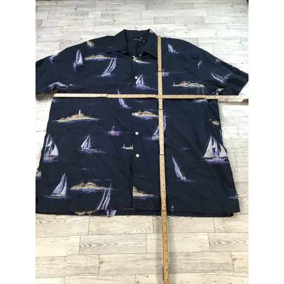 Nautica Men's XXL Navy Sailboat Print Camp Shirt Button Up Short Sleeve - Picture 5 of 10
